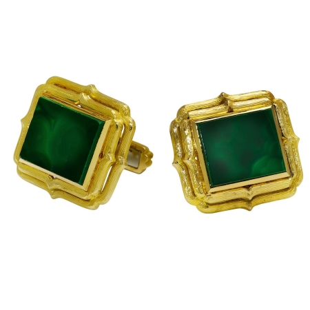 3777 Malachite Cufflinks Designed & Handmade by Kaufmann de Suisse in 18kt Yellow Gold featuring 2 Rectangular Cut Malachites weighing a total of 26.10cts
