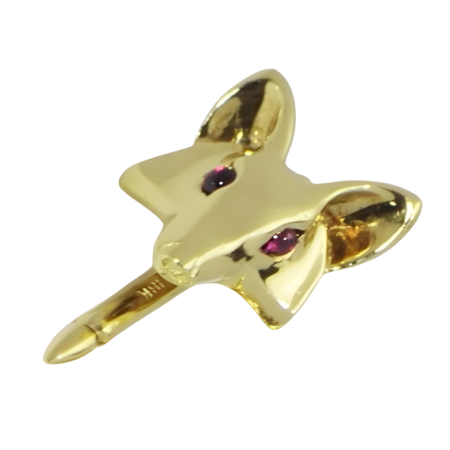 12937 Fox Head Shirt Studs Designed and Handmade by Kaufmann de Suisse in 18kt Yellow Gold featuring 6 Round Rubies weighing 0.34cts