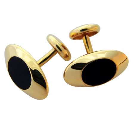 14663 Yellow Gold Onyx Cufflinks Designed and Handmade by Kaufmann de Suisse in 18kt Yellow Gold featuring 2 Oval Onyx measuring 11 x 9mm (1)