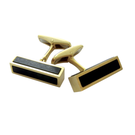 14895 Yellow Gold Rectangular Onyx Cufflinks Designed and Handmade by Kaufmann de Suisse in 18kt Yellow Gold featuring 6 Rectangular Onyx measuring 20 x 4mm