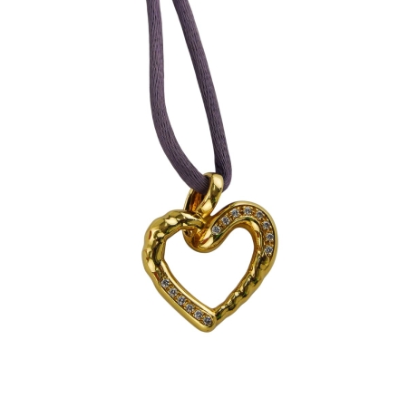 15329 Flowing Lines Diamond Heart Pendant Designed & Handmade by Kaufmann de Suisse in 18kt Yellow Gold featuring 14 Round Brilliant Cut FVVS Quality Diamonds weighing a total of 0.16cts on a Viol