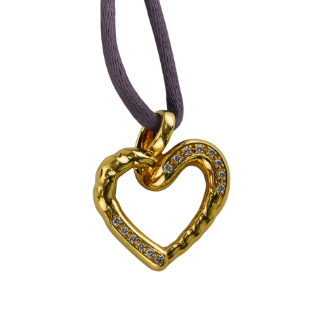 15329 Flowing Lines Diamond Heart Pendant Designed & Handmade by Kaufmann de Suisse in 18kt Yellow Gold featuring 14 Round Brilliant Cut FVVS Quality Diamonds weighing a total of 0.16cts on a Viol