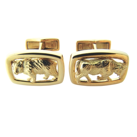 15916 Designer Bull & Bear Cufflinks in Yellow Gold Designed & Handmade by Kaufmann de Suisse in 18kt Yellow Gold