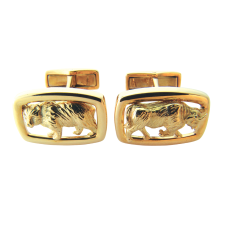 15916 Designer Bull & Bear Cufflinks in Yellow Gold Designed & Handmade by Kaufmann de Suisse in 18kt Yellow Gold