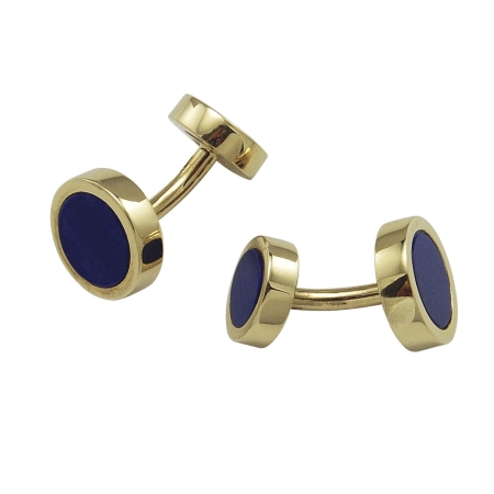 16841 Classic Lapis Lazuli Cufflinks Designed and Handmande by Kaufmann de Suisse in 18kt Yellow Gold featuring 4 Lapis Lazuli measuring 9mm and 7mm