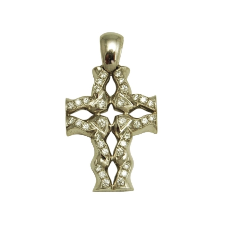 17402 Flowing Lines Diamond Cross Pendant Designed & Handmade by Kaufmann de Suisse in 18kt White Gold featuring 34 Round Brilliant Cut FVVS Quality Diamonds weighing a total of 0.42cts on a 18 In