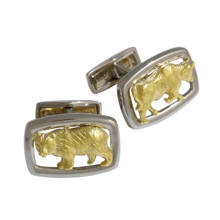 15277 Bull & Bear Cufflinks Designed and Handmade by Kaufmann de Suisse in 18kt Yellow Gold & Stainless Steel