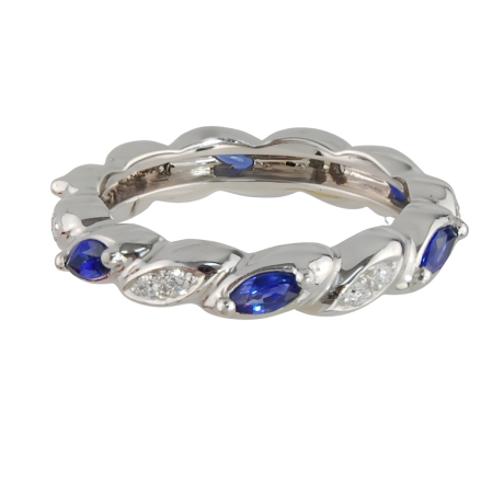 18592 Flowing Lines Sapphire & Diamond Eternity Band featuring 6 Marquise Cut Sapphires weighing 0.54cts and 12 Round Brilliant Cut FVVS Quality Diamonds weighing 0.12cts
