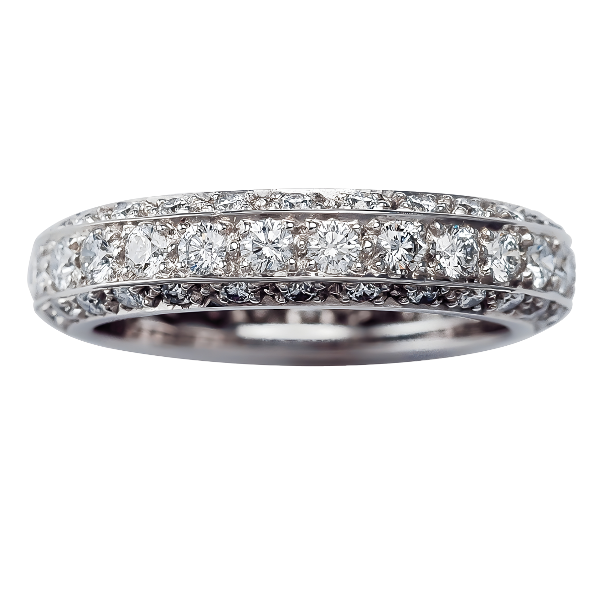 18682 Raised Square Edge Full Diamond Pave Eternity Band Designed & Handmade by Kaufmann de Suisse in Platinum featuring 78 Round Brilliant Cut FVVS Quality Diamonds weighing a total of 1.67cts