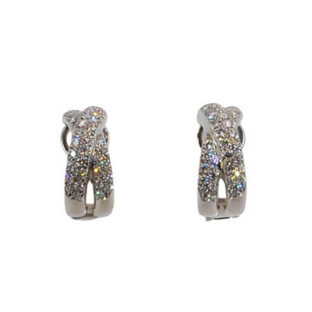 18729 Classic Diamond Cross Over Earclip Earrings Designed & Handmade by Kaufmann de Suisse in 18kt White Gold featuring 82 Round Brilliant cut FVVS Quality Diamonds weighing a total of 0.94cts