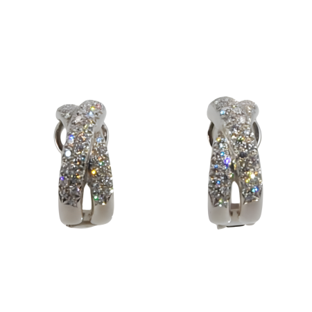 18729 Classic Diamond Cross Over Earclip Earrings Designed & Handmade by Kaufmann de Suisse in 18kt White Gold featuring 82 Round Brilliant cut FVVS Quality Diamonds weighing a total of 0.94cts