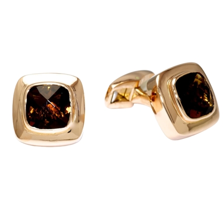 31061 Tsarina Swivel Back Smoky Quartz Cufflinks Designed & Handmade by Kaufmann de Suisse in 18kt Rose Gold featuring 2 Cushion Cut Smokey Quartz weighing a total of 7.20cts