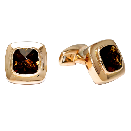 31061 Tsarina Swivel Back Smoky Quartz Cufflinks Designed & Handmade by Kaufmann de Suisse in 18kt Rose Gold featuring 2 Cushion Cut Smokey Quartz weighing a total of 7.20cts