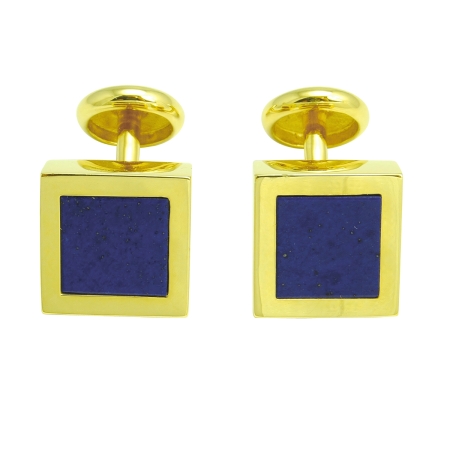 14817 Classic Yellow Gold Lapis Lazuli Cufflinks Designed and Handmade by Kaufmann de Suisse in 18kt Yellow Gold featuring 2 Square Lapis Lazuli measuring 9mm
