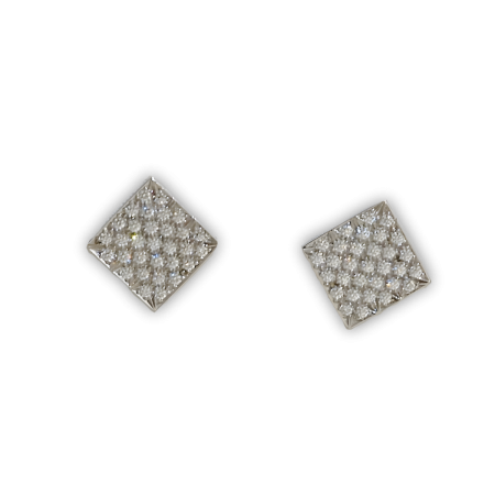 19459 Square Diamond Pave Earrings Designed & Handmade by Kaufmann de Suisse in 18kt White Gold featuring 62 Round Brilliant Cut FVVS Quality Diamonds weighing a total of 0.40cts pave set