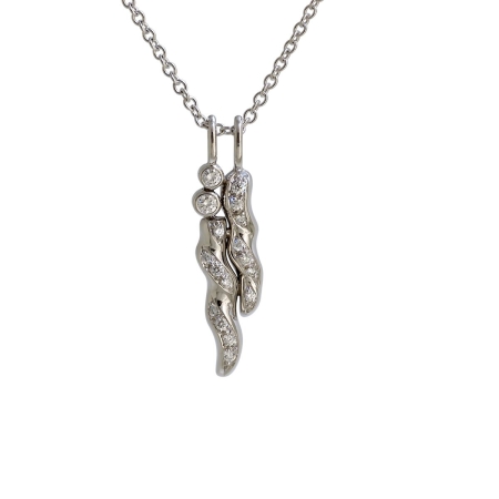 19511 White Gold Flowing Lines Pendant Designed and Handmade by Kaufmann de Suisse in 18kt White Gold featuring 18 Round Brililant