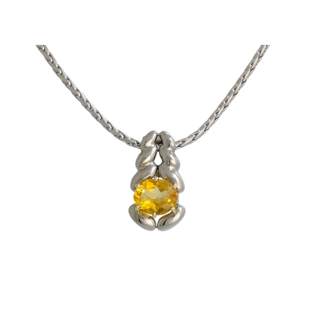 19540 Flowing Lines Citrine Pendant Designed & Handmade by Kaufmann de Suisse in 18kt Yellow Gold & Stainless Steel featuring 1 Oval Citrine weighing a total of 4.07cts on a Double Leather Cord