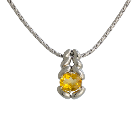 19540 Flowing Lines Citrine Pendant Designed & Handmade by Kaufmann de Suisse in 18kt Yellow Gold & Stainless Steel featuring 1 Oval Citrine weighing a total of 4.07cts on a Double Leather Cord
