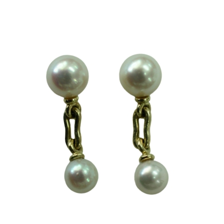 19590 Pearl Drop Earrings Designed & Handmade by Kaufmann de Suisse in 18kt Yellow Gold featuring 4 Akoya Pearls measuring 6mm and 7.5mm
