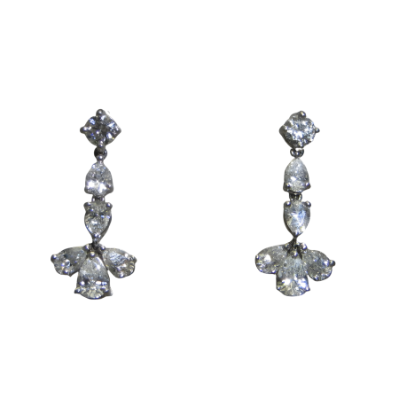 31638 Diamond Drop Dangles Designed & Handmade by Kaufmann de Suisse in Platinum featuring 10 Pear Shape Diamonds weighing a total of 2.04cts and 2 Round Brilliant Cut Diamonds weighing a total of