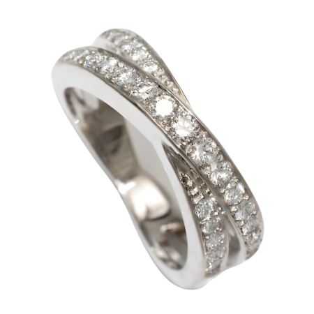 32922 Diamond Crossover Ring Designed & Handmade by Kaufmann de Suisse in 18kt White Gold featuring 25 Round Brilliant Cut GVS Quality Pave Set Diamonds weighing a total of 0.67cts.