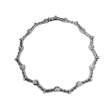 19689 Triangular Shaped Double Flowing Lines Diamond Necklace Designed & Handmade by Kaufmann de Suisse in 18kt White Gold featuring 108 Round Brilliant cut FVVS Quality Diamonds weighing a total