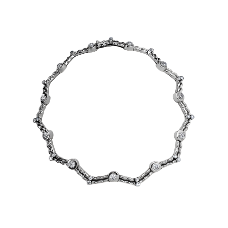 19689 Triangular Shaped Double Flowing Lines Diamond Necklace Designed & Handmade by Kaufmann de Suisse in 18kt White Gold featuring 108 Round Brilliant cut FVVS Quality Diamonds weighing a total