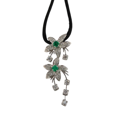 19732 Jasmin de Nuit Emerald & Diamond Pendant Designed & Handmade by Kaufmann de Suisse in 18kt White Gold featuring 78 Round Brilliant Cut FVVS Quality Diamonds weighing a total of 0.64cts