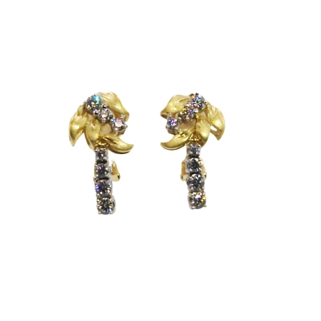 19619 Brushed Yellow Gold & Diamond Dangle Drop Earrings Designed & Handmade by Kaufmann de Suisse in 18kt Yellow Gold featuring 14 Round Brilliant Cut FVVS Quality Diamonds weighing a total of 1.