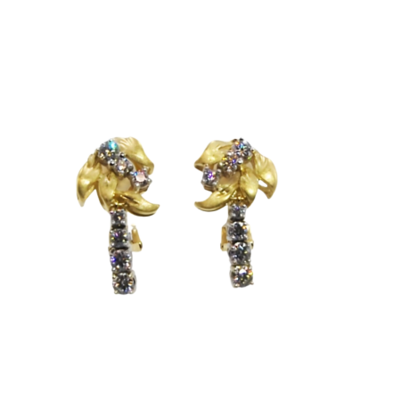 19619 Brushed Yellow Gold & Diamond Dangle Drop Earrrings Designed & Handmade by Kaufmann de Suisse in 18kt Yellow Gold featuring 14 Round Brilliant Cut FVVS Quality Diamonds weighing a total of 1