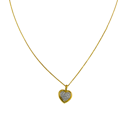 40169 Diamond Heart Pendant Designed & Handmade by Kaufmann de Suisse in 18kt Yellow Gold & Platinum featuring 17 Round Brilliant Cut Pave Set FVVS Quality Diamonds weighing a total of 0.25cts