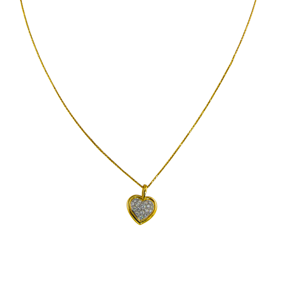 40169 Diamond Heart Pendant Designed & Handmade by Kaufmann de Suisse in 18kt Yellow Gold & Platinum featuring 17 Round Brilliant Cut Pave Set FVVS Quality Diamonds weighing a total of 0.25cts