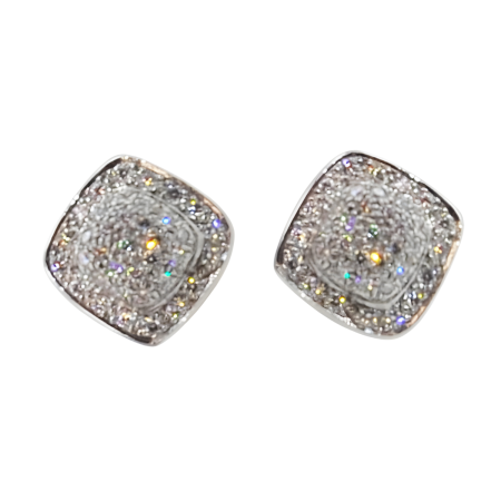 32574 Biutton Shape Diamond Pave Earclips Designed & Handmade by Kaufmann de Suisse in 18kt White Gold featuring 76 Round Brilliant cut GVS Quality Diamond weighing a total of 1.90cts