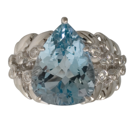 19656 Flowing Lines Nouveau Rhodolite and Diamond Cocktail Ring Designed & Handmade by Kaufmann de Suisse in 18kt White Gold featuring 1 Oval Rhodolite Garnet weighing 31.20cts mounted with 18 Rou