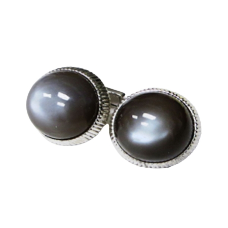 23513 Black Moonstone Cufflinks Designed & Handmade by Kaufmann de Suisse in 18kt White Gold featuring 2 Round Cabochon cut Moonstones weighing a total of 76.52cts