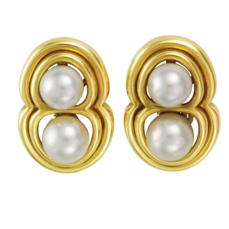10202 Pearl & Gold Earrings featuring 4 Cultured Akoya Pearls one pair measuring 8.5mm and the other 9.5mm