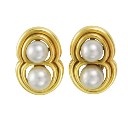10202 Pearl & Gold Earrings featuring 4 Cultured Akoya Pearls one pair measuring 8.5mm and the other 9.5mm