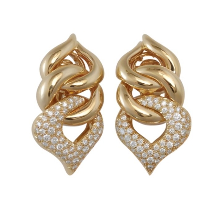 11247 Pave' Diamond Dangle Earrings, Handmade in 18k Yellow Gold with 108 Round Diamonds Totaling 2.41 Carats