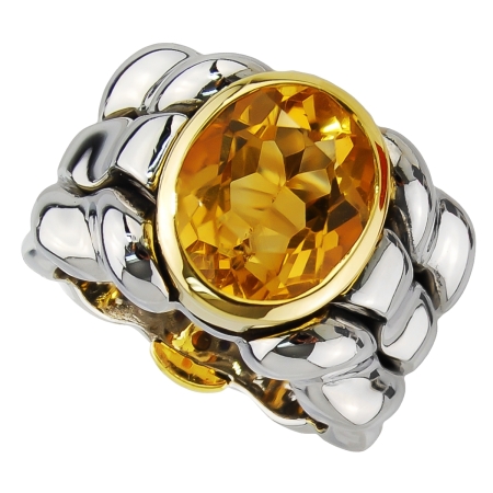 Triple Flowing Lines Citrine Ring in Stainless Steel & Yellow Gold