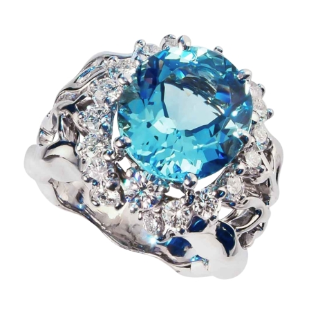 Open Flowing Lines Aquamarine & Diamond Ring in White Gold