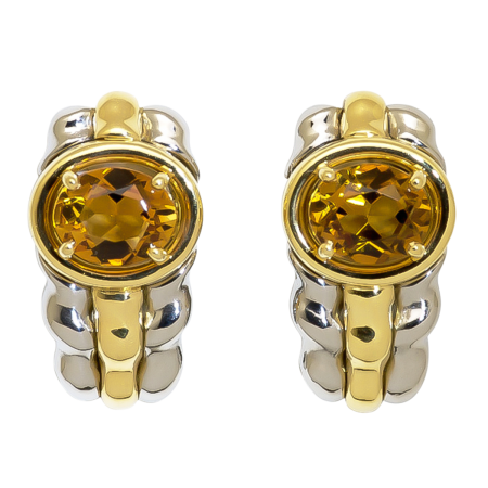 16334 Citrine Earclips, Handmade in 18k Yellow Gold and Stainless Steel with 2 Bezel Set Oval Citrines Weighing 6.08 Carats Total