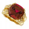 Rubelite and Diamond Ring, Handmade in 18k Yellow Gold with a Cushion Rubelite Weighing 14.54 Carats and 40 Round Diamonds Weighing .48 Carats
