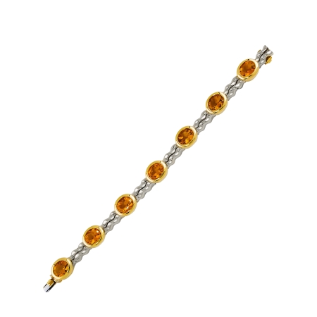 17121 Flowing Lines Citrine Bracelet Designed & Handmade by Kaufmann de Suisse in 18kt Yellow & White Gold featuring 7 Oval Cut Citrines weighing a total of 17.41cts
