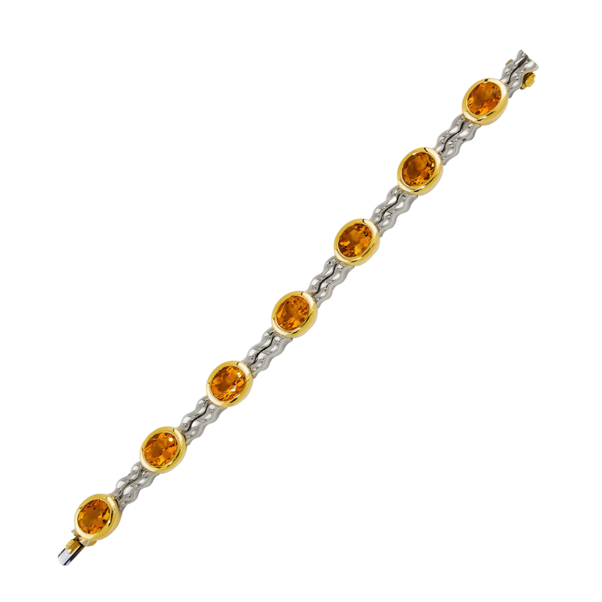 17121 Flowing Lines Citrine Bracelet Designed & Handmade by Kaufmann de Suisse in 18kt Yellow & White Gold featuring 7 Oval Cut Citrines weighing a total of 17.41cts