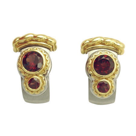 17531 Callista Rhodolite Garnet Earclips Designed & Handmade by Kaufmann de Suisse in Stainless Steel and 18kt Yellow Gold featuring 4 Round Rhodolite Garnets weighing a total of 3.72cts (1)