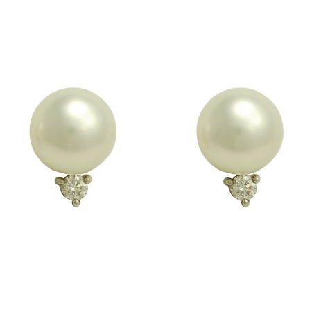 17793 South Sea Pearls Studs featuring two 11.2mm South Sea Pearls mounted with 2 Round Brilliant cut FVVS Quality Diamonds weighing a total of 0.30cts