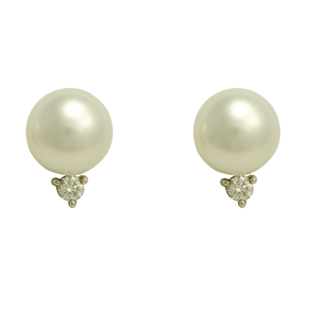 17793 South Sea Pearls Studs featuring two 11.2mm South Sea Pearls mounted with 2 Round Brilliant cut FVVS Quality Diamonds weighing a total of 0.30cts