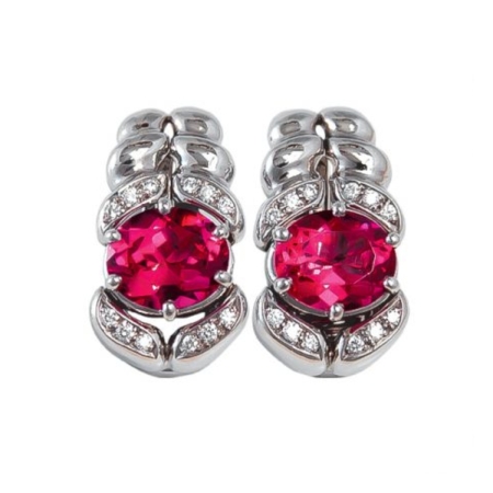 17925 Pink Tourmaline and Diamond Earrings, Handmade in 18k White Gold with 2 Oval Pink Tourmalines Weighing 7.45 Carats Total and 24 Round Diamonds F VVS Weighing .34 Carats Total