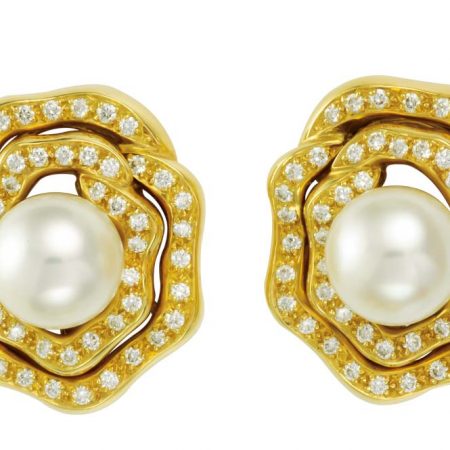 Chinese Cultured Pearl and Diamond Earrings