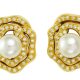 Chinese Cultured Pearl and Diamond Earrings